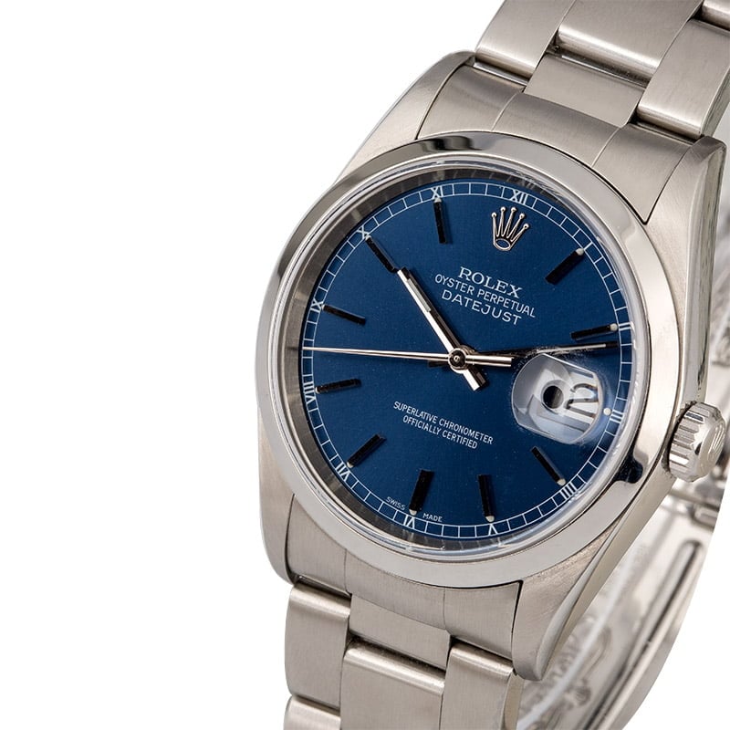 Used Rolex Datejust 16200 Blue Dial Steel Oyster