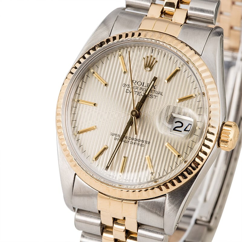 Used Rolex Datejust 16013 Silver Tapestry Index Dial