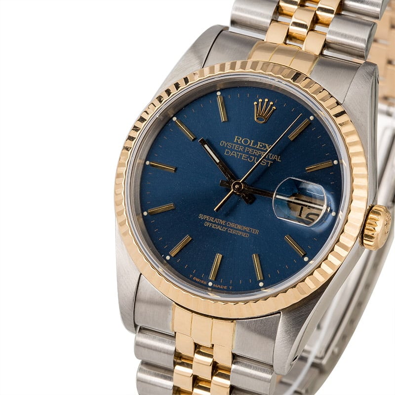 Certified Rolex Datejust 16233 Blue Index Dial