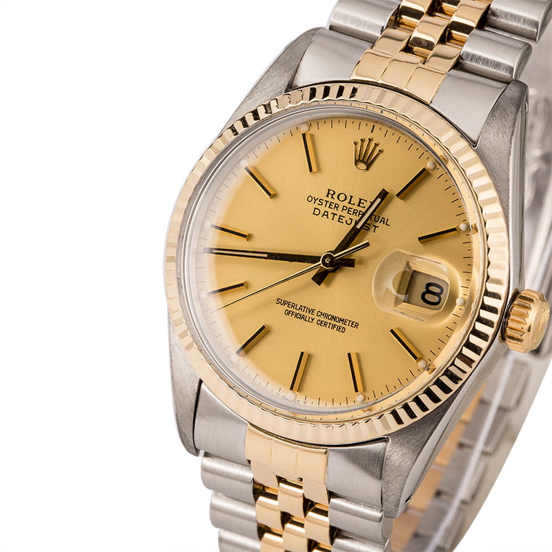123519-2 Pre Owned Rolex Datejust 16013 Luminous Champagne Dial