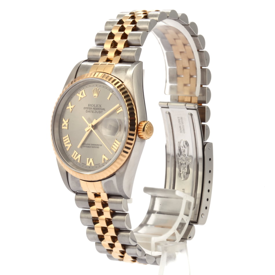 Rolex Two Tone Datejust 16233 Rhodium Roman Dial