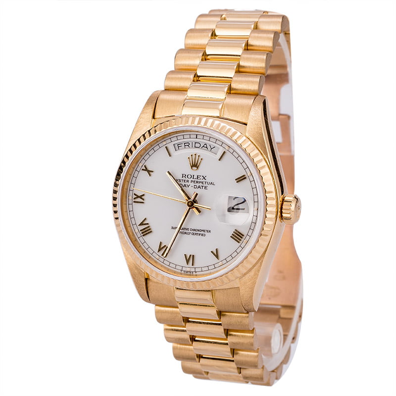 Pre Owned Rolex President Day-Date 18038 White Roman Dial