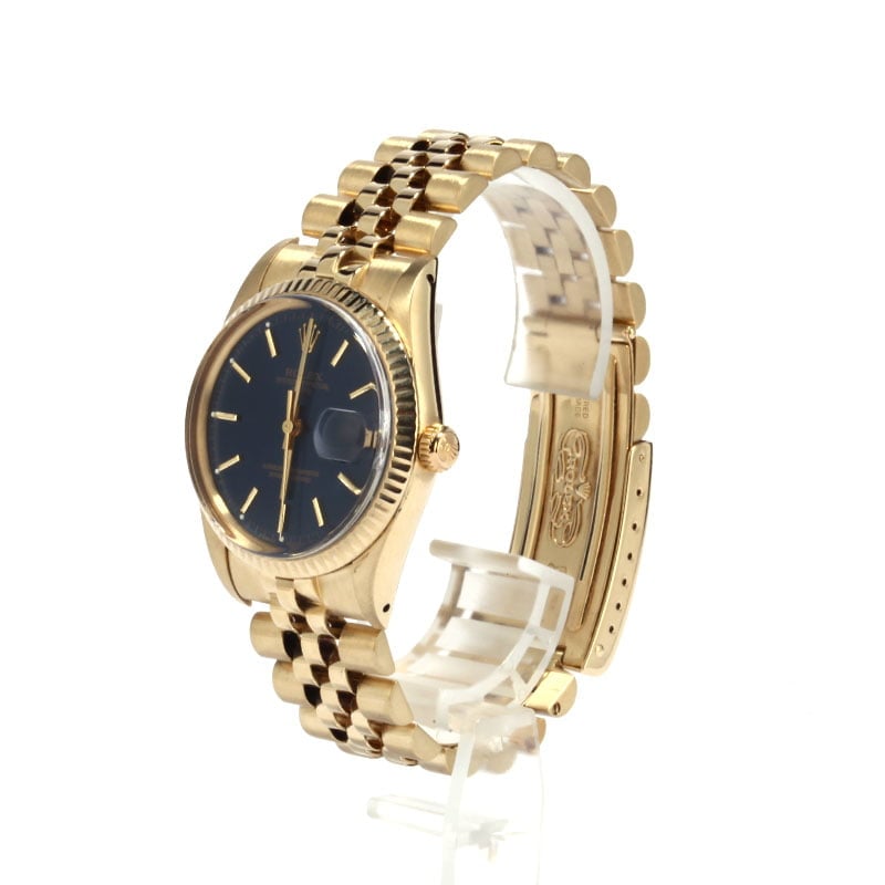 Rolex Date 15037 Yellow Gold Jubilee Bracelet Blue Dial