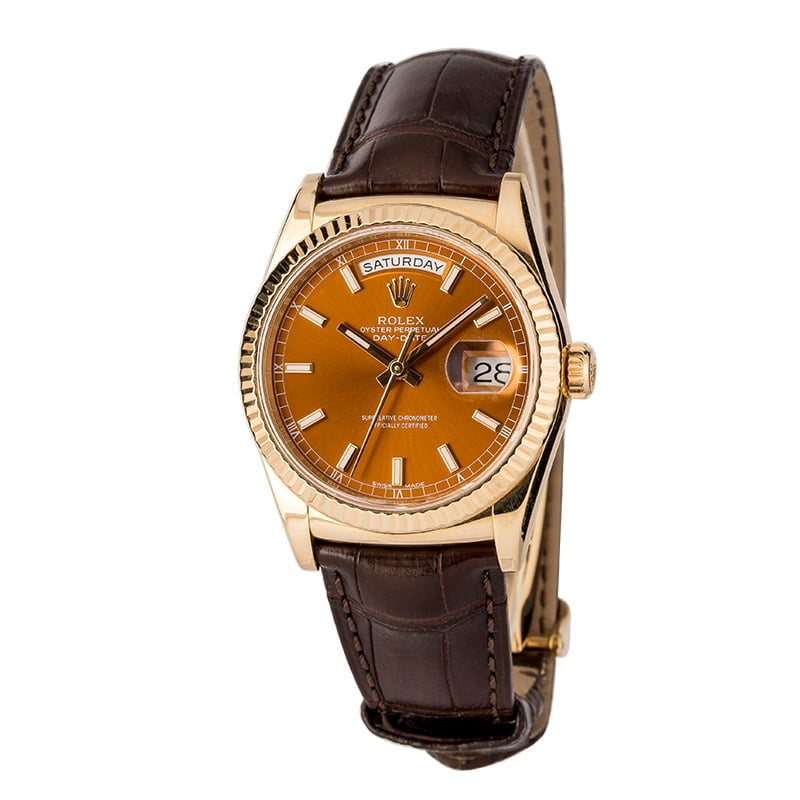 Pre Owned Rolex Day-Date 118138 Cognac Dial