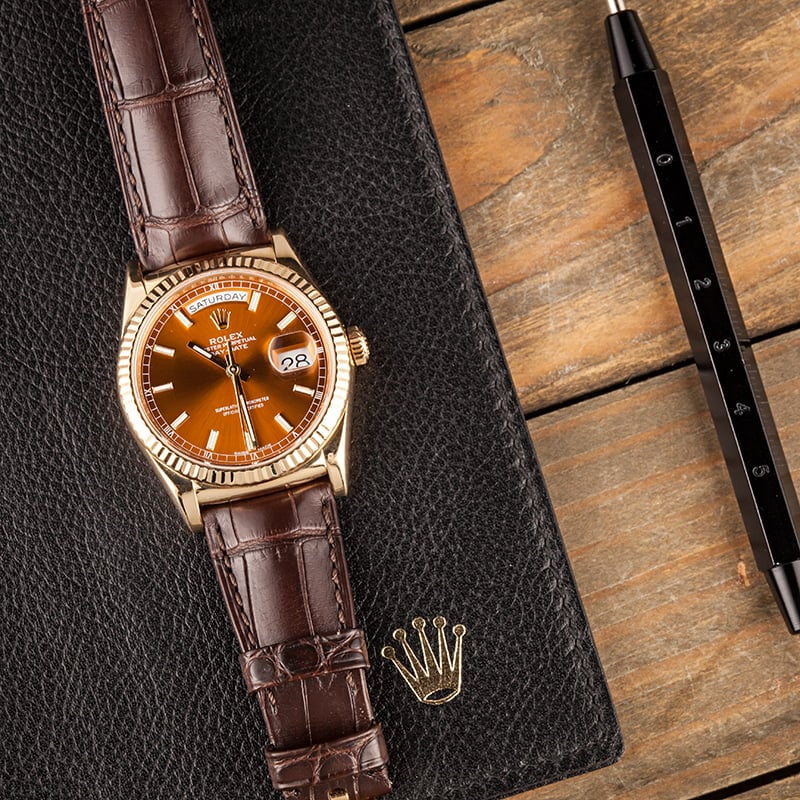 Pre Owned Rolex Day-Date 118138 Cognac Dial