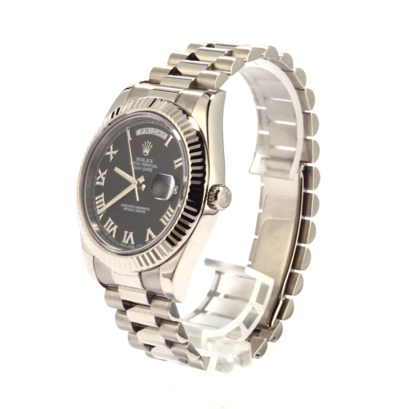 Rolex Day Date White Gold 218239 Black Roman Dial