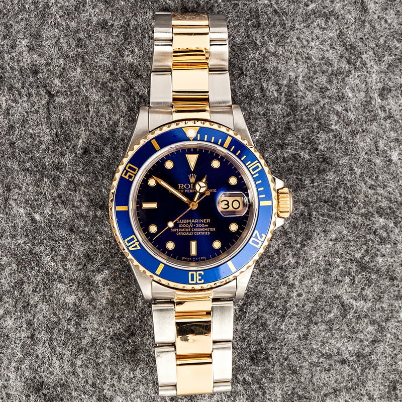 Submariner Rolex Blue 16613 Steel & Gold