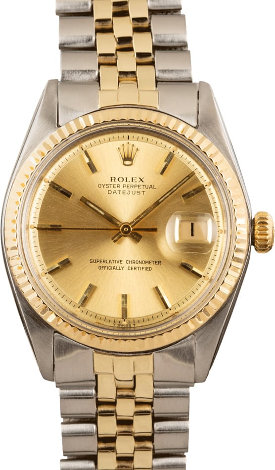 Rolex Datejust 1601 18K Yellow Gold Pie Pan Dial Leather Band