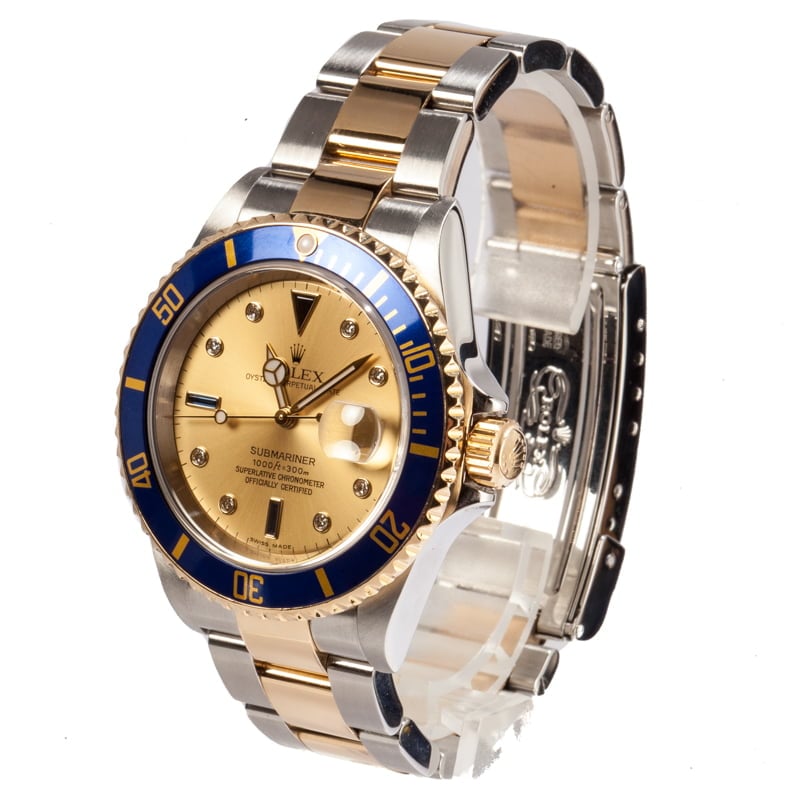 Rolex Submariner 16613T Champagne and Blue Serti