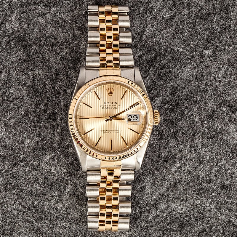 Authentic Rolex Datejust 16233 Champagne Tapestry Dial