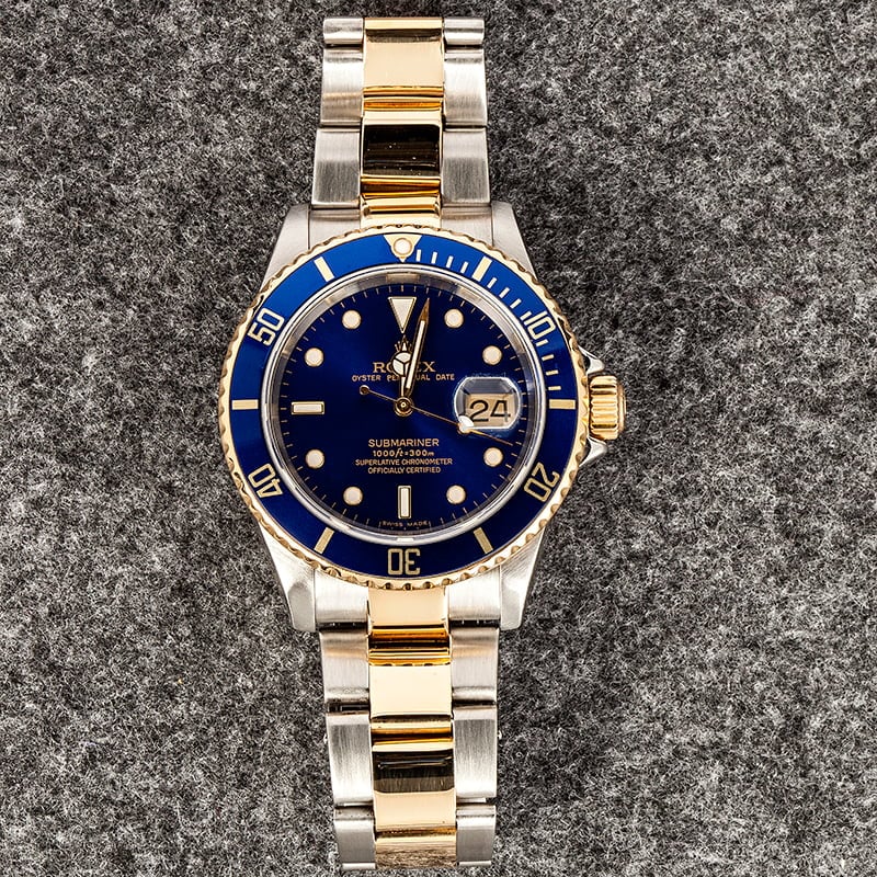 Pre Owned Rolex Submariner Two Tone 16613 Blue Dial