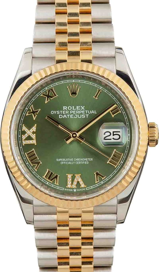 Rolex Datejust Steel Yellow Gold Green Diamond Dial Watch 126233