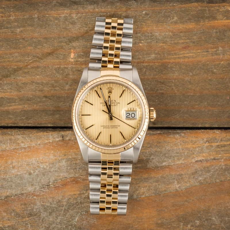 Used Rolex Datejust 16233 Champagne Tapestry Index Dial