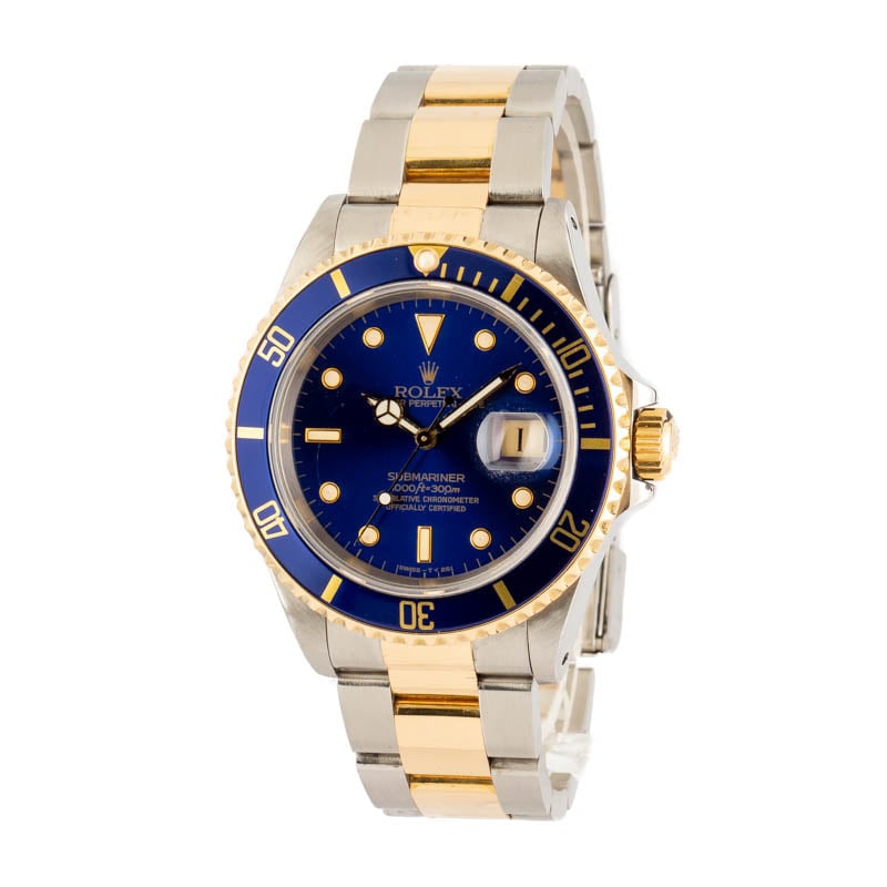 Rolex Steel and Gold Submariner 16613 Blue Dial