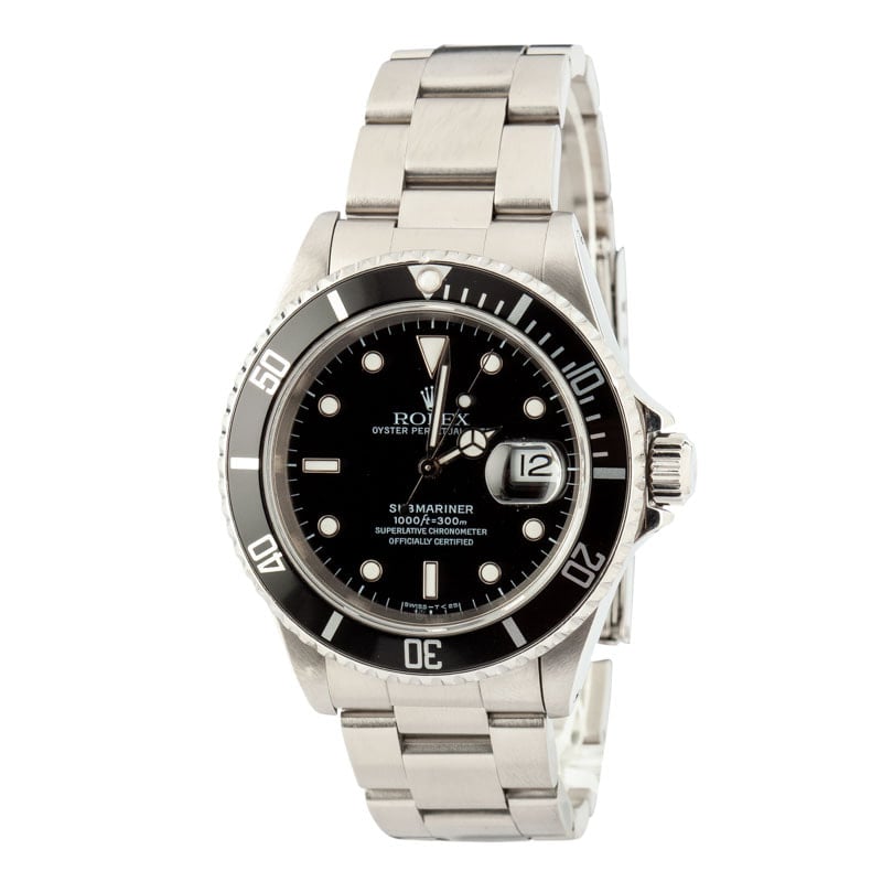 Pre-owned Rolex Men's Submariner Stainless Steel Black Dial 16610