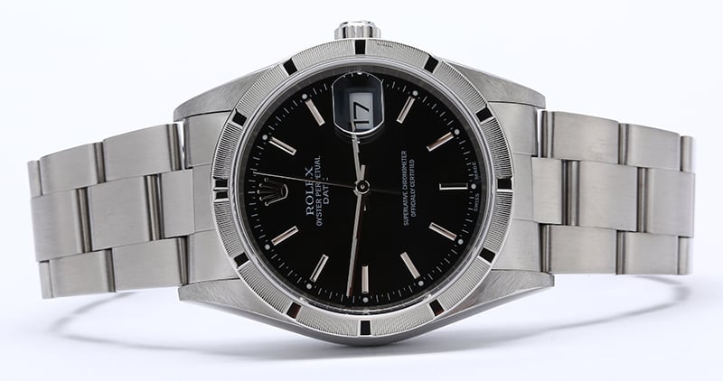 Rolex Date 15210 Black Dial Steel Oyster