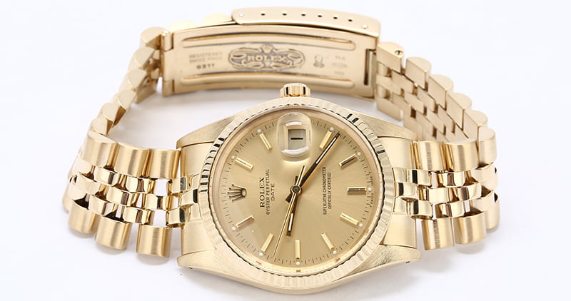 Rolex Date 15037 Champagne Pie Pan Dial