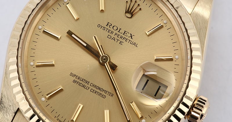 Rolex Date 15037 Champagne Pie Pan Dial