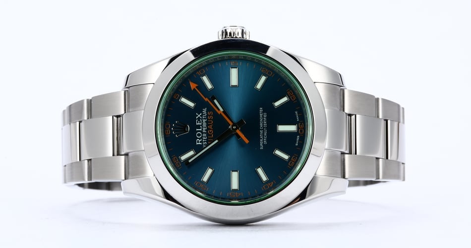 Rolex Milgauss 116400GV Green Crystal Blue Dial TT