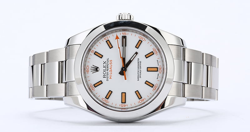 Rolex Milgauss 116400 White Dial with Orange Markers