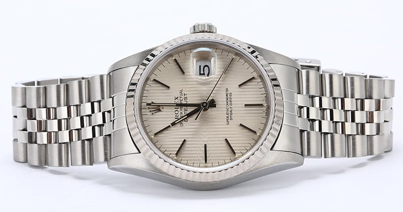 Rolex Datejust 16234 Silver Tapestry Index Dial