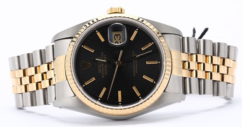 Men's Rolex Datejust 16233 Black Tapestry Dial