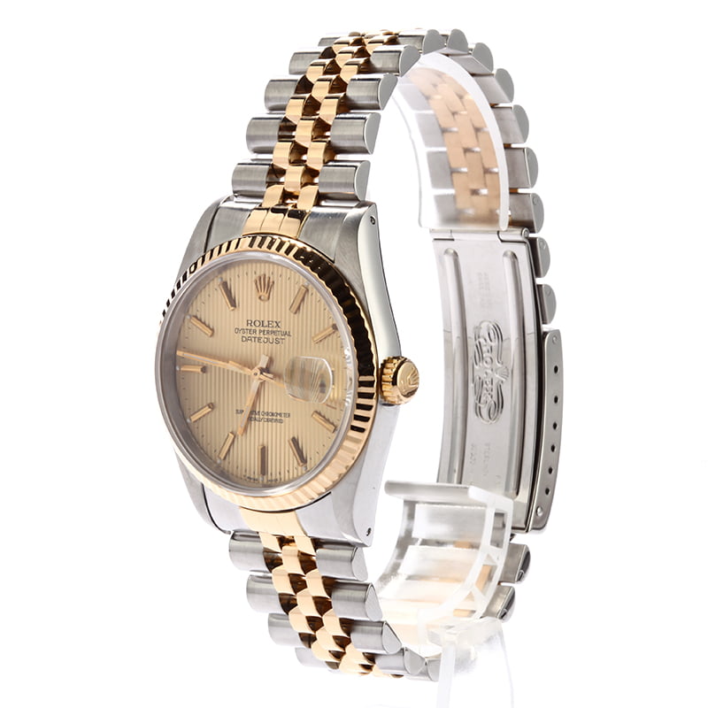 Pre Owned Rolex Datejust 16233 Champagne Tapestry Index Dial