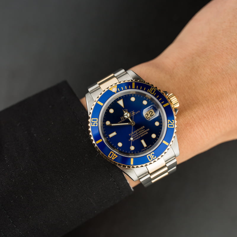 Submariner Rolex Blue Dial 16613 Two-Tone Gold Clasp