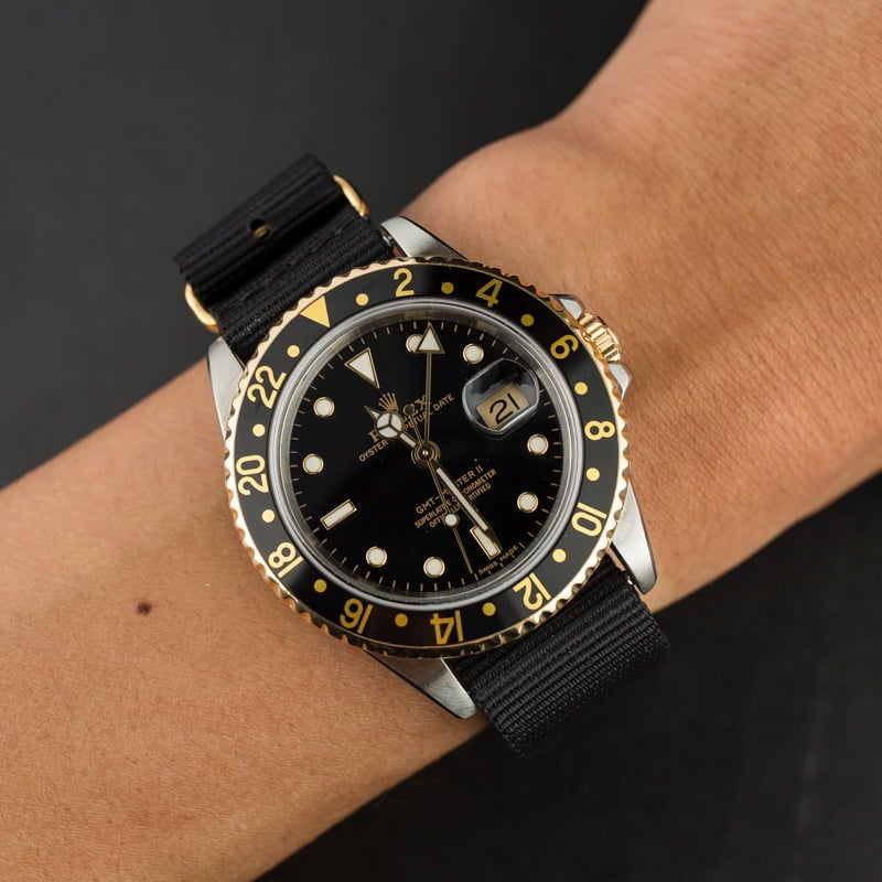 PreOwned Rolex GMT-Master II Ref 16713 Black Nato Strap