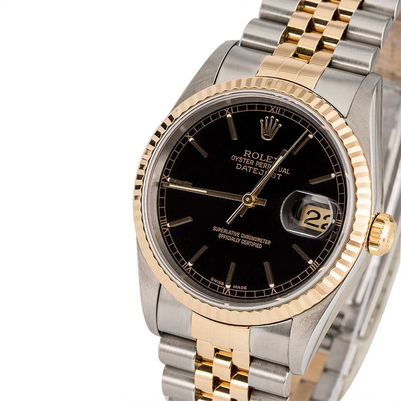 Pre Owned Rolex Two-Tone Datejust Black 16233