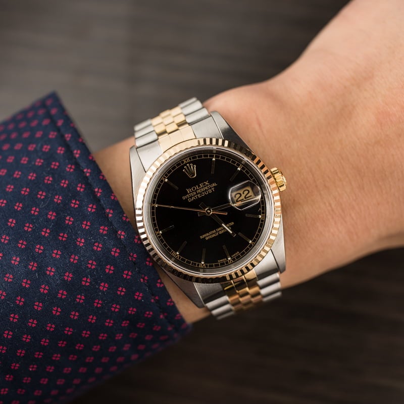 Pre Owned Rolex Two-Tone Datejust Black 16233