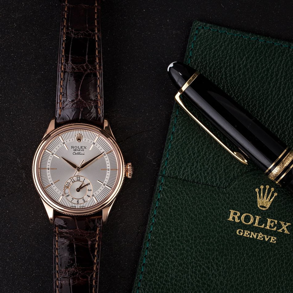 Everose Rolex Cellini 50525 Silver Guilloche Dial