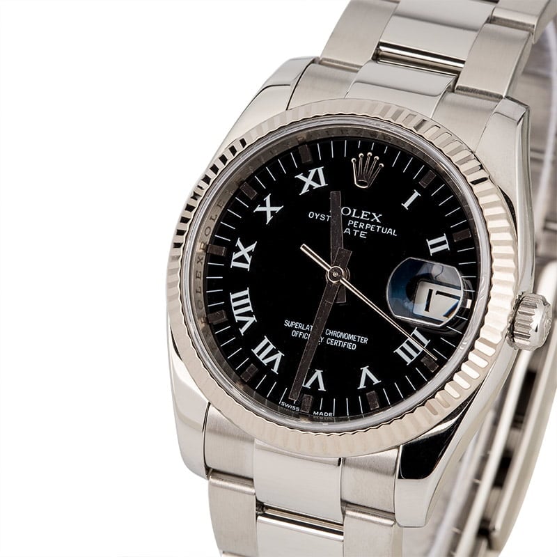 Rolex Date 115234 Black Roman Dial