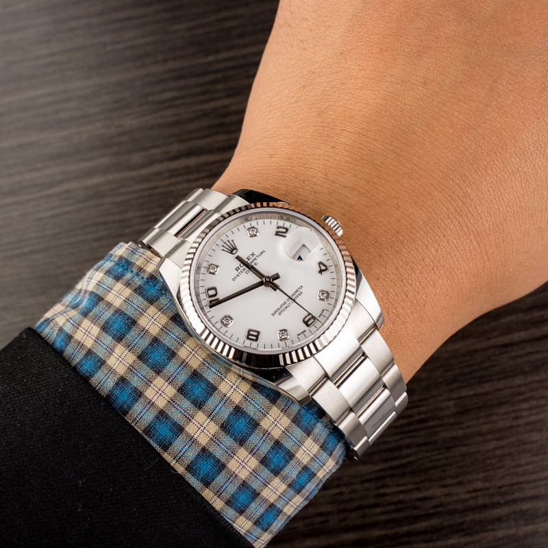 Pre-Owned Rolex Date 115234 Arabic Diamond Dial Watch