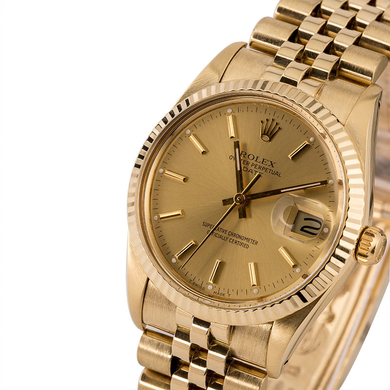 Rolex Date 15037 Champagne Dial Gold Watch