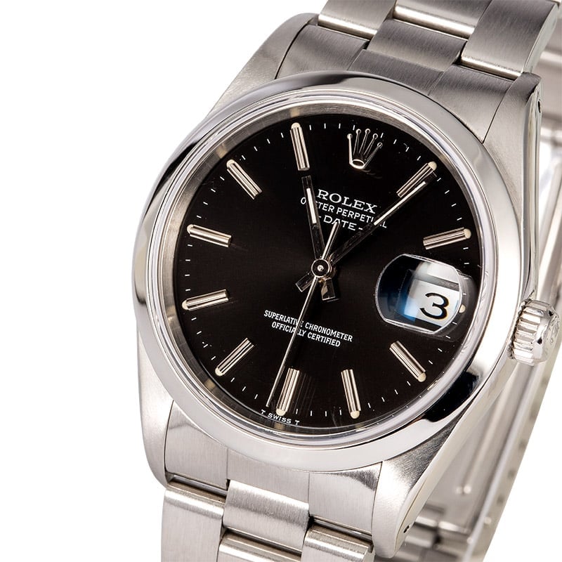 Rolex Date 15200 Black Dial Steel Oyster