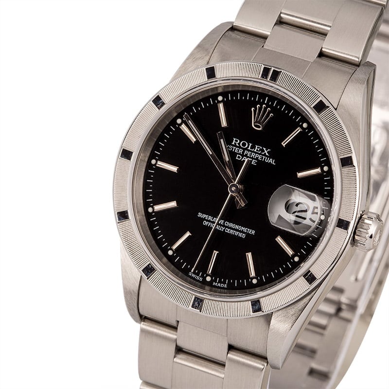 Pre Owned Rolex Date Stainless 15210 Black Index Dial