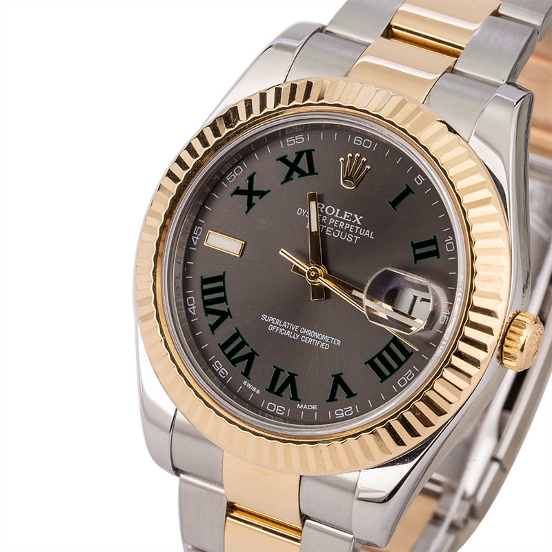 Pre Owned Rolex DateJust II Ref 116333 Green Roman Markers