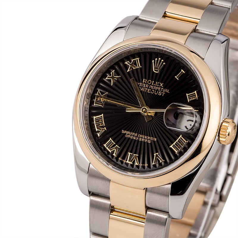 Rolex Two Tone Datejust 116203 Black Sunbeam Dial