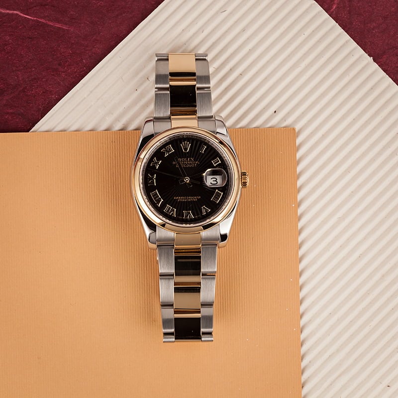 Rolex Two Tone Datejust 116203 Black Sunbeam Dial