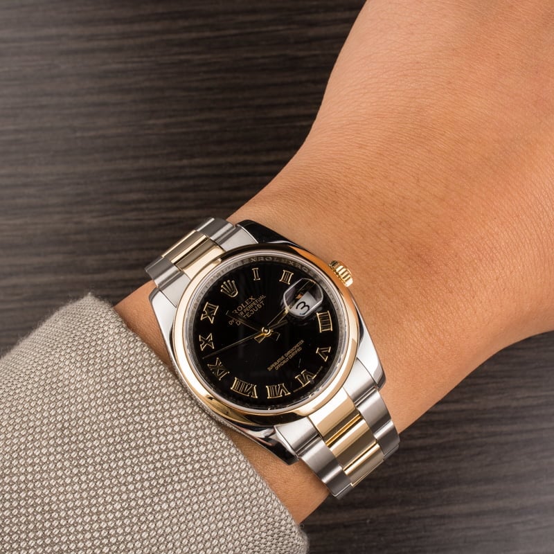 Rolex Two Tone Datejust 116203 Black Sunbeam Dial