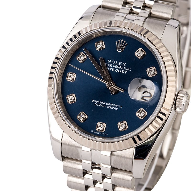 Rolex Datejust 116234 Blue Diamond Dial Steel Jubilee