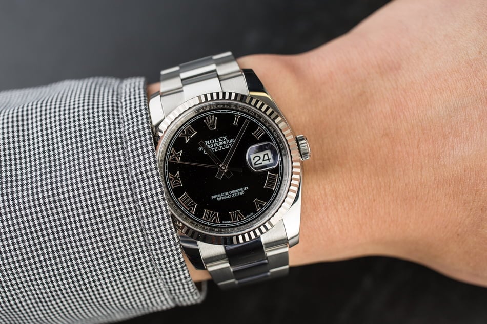 Rolex Datejust 116234 Black Roman Dial Steel Oyster