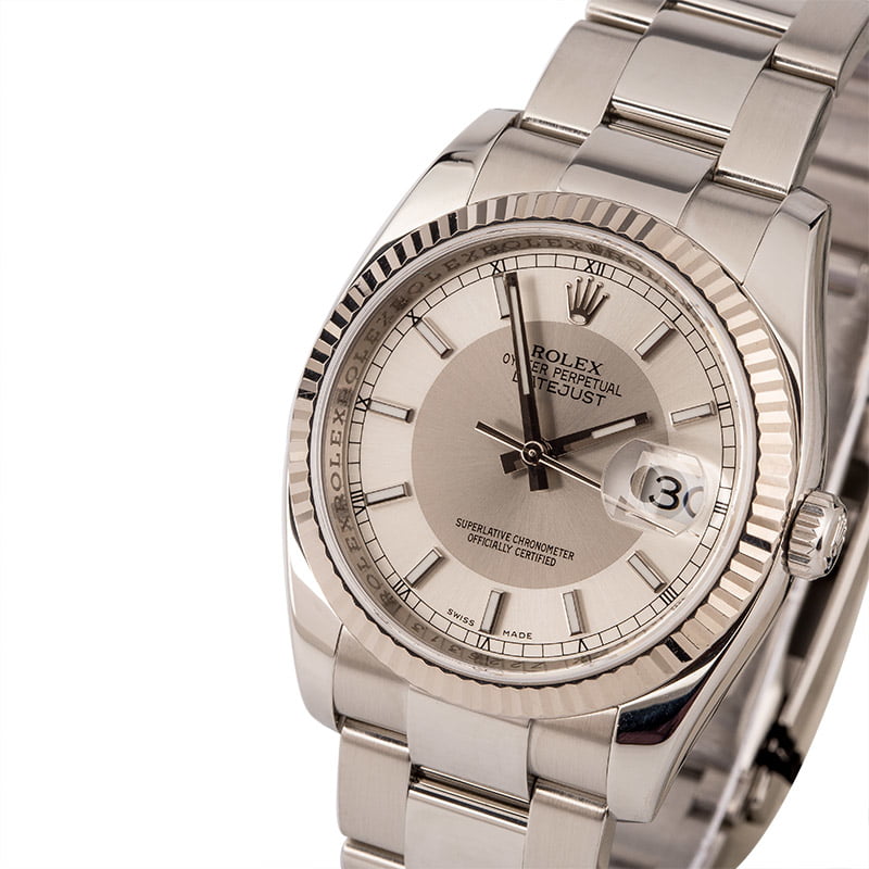 Pre Owned Rolex Datejust 116234 Silver Tuxedo Dial