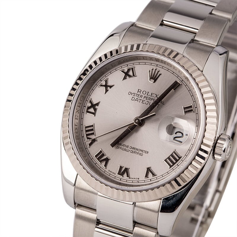 Pre Owned Rolex Steel Datejust 116234 Roman Rhodium Dial