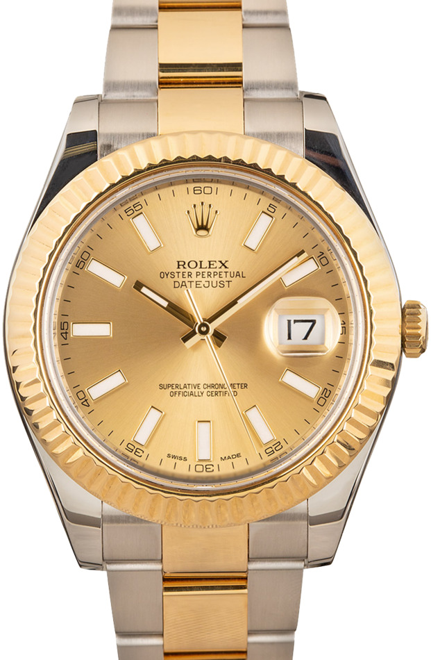 Rolex Datejust II 116333 Champagne Diamond Markers and Bezel 41mm Yellow  Gold Stainless Steel