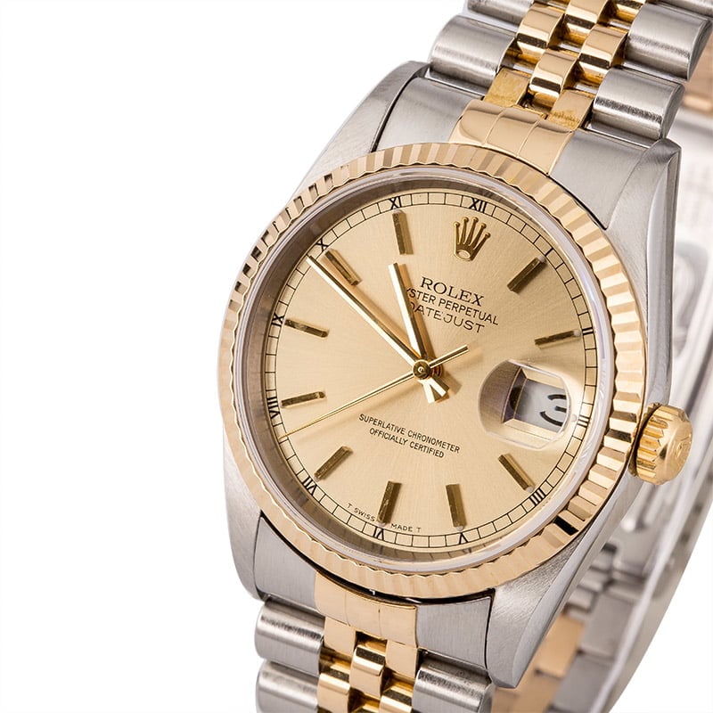 Pre-Owned Rolex Champagne Dial Datejust 16233 Two Tone