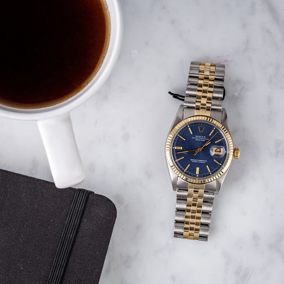 PreOwned Rolex Datejust 1601 Blue Index Dial