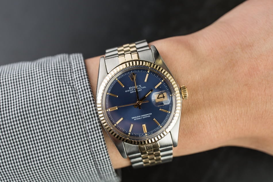 PreOwned Rolex Datejust 1601 Blue Index Dial