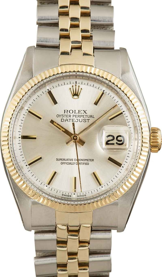 Rolex Datejust Steel Yellow Gold Black Dial Vintage Mens Watch 1601
